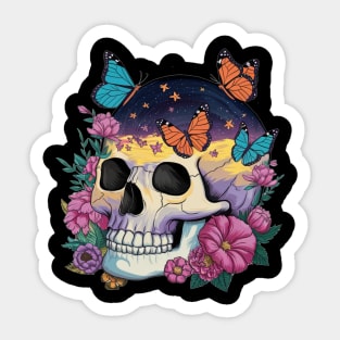 Floral Skull: Beauty and Darkness in Harmony Sticker